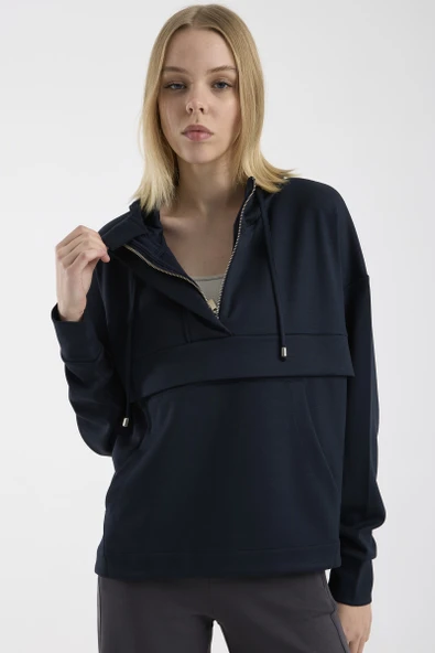Oversize Yumuşak Dokulu Sweatshirt - Lacivert ürün görseli 1