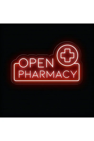 OPEN PHARMACY Yazılı ve Şekilli Neon Tabela ürün görseli 1