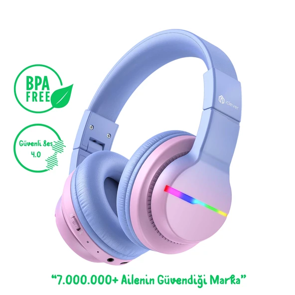iClever BTH12 Çocuk Bluetooth Kulaklık -Gradyan Pembe ürün görseli 1