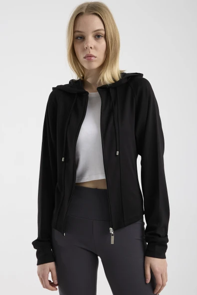 Yumuşak Dokulu Crop Sweatshirt - Siyah ürün görseli 1