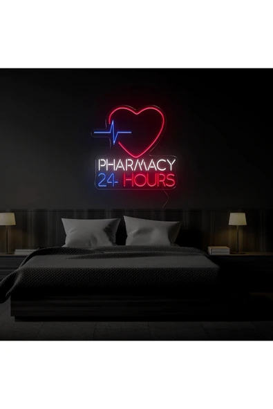 PHARMACY 24 HOURS Yazılı ve Şekilli Neon Tabela ürün görseli 1