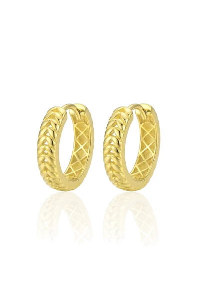 925 Ayar Gümüş küpe Üzeri Altın Kaplama Başak Modeli Halka Küpe SGTL13194GOLD ürün görseli 1