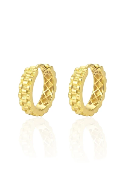 925 Ayar Gümüş küpe Üzeri Altın Kaplama roleks desenli halka küpe SGTL13185GOLD ürün görseli 1