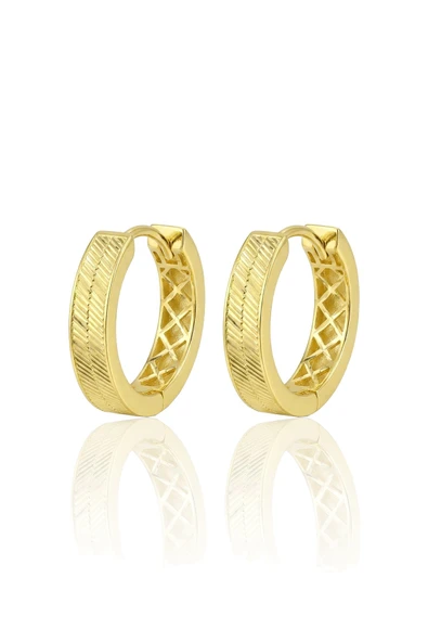 925 Ayar Gümüş küpe Üzeri Altın Kaplama Hasır Desenli Halka Küpe SGTL13193GOLD ürün görseli 1