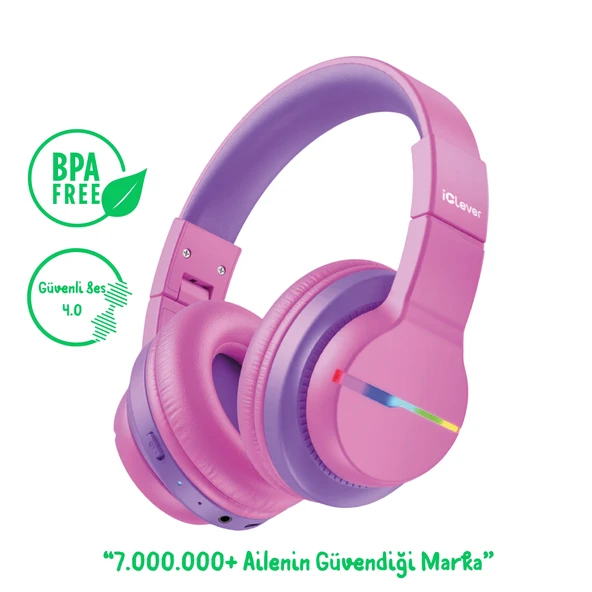 iClever BTH12 Çocuk Bluetooth Kulaklık -Sıcak Pembe ürün görseli 1