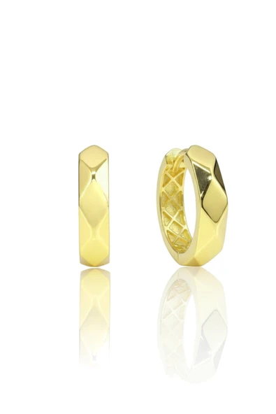 925 Ayar Gümüş küpe Üzeri Altın Kaplama Fasetli Modern Halka Küpe SGTL13195GOLD ürün görseli 1