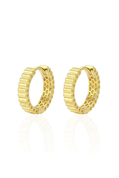 925 Ayar Gümüş küpe Üzeri Altın Kaplama silindir desenli halka küpe SGTL13186GOLD ürün görseli 1