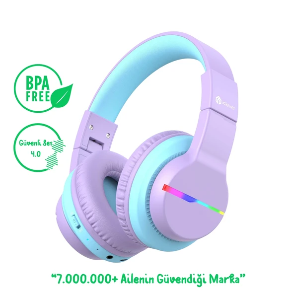 iClever BTH12 Çocuk Bluetooth Kulaklık -Mor ürün görseli 1