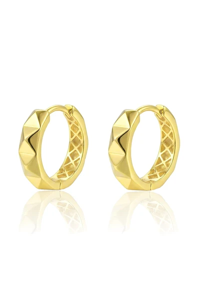 925 Ayar Gümüş küpe Üzeri Altın Kaplama Prizma Dokulu Modern Halka Küpe SGTL13188GOLD ürün görseli 1