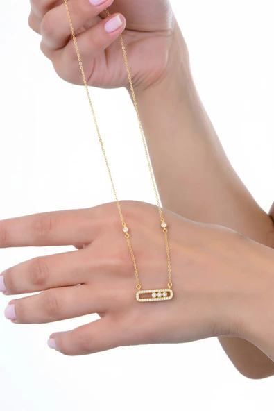 925 Ayar Gümüş kolye Altın Kaplama hareketli zirkon taşlı umut ışığı kapsül kolye SGTL12965GOLD ürün görseli 1