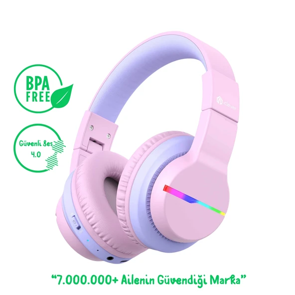 iClever BTH12 Çocuk Bluetooth Kulaklık -Pembe ürün görseli 1