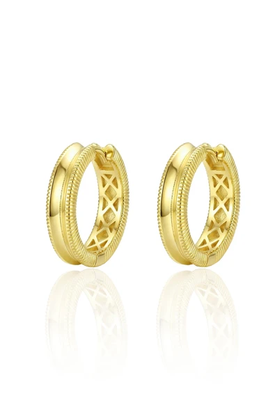925 Ayar Gümüş küpe Üzeri Altın Kaplama Oluklu Ajda Halka Küpe SGTL13191GOLD ürün görseli 1