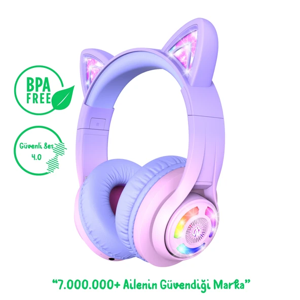 iClever BTH13 Kedi Kulaklı Çocuk Bluetooth Kulaklık -Gradyan Pembe ürün görseli 1