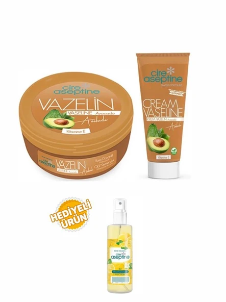 Cire Aseptine Avakado Vazelin Kavanoz 150Ml+Avakado Tüp 75 Ml+Limon Kolonyası 100 ml Sprey Hediyeli ürün görseli 1