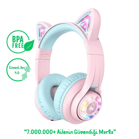 iClever BTH13 Kedi Kulaklı Çocuk Bluetooth Kulaklık -Pembe ürün görseli 1