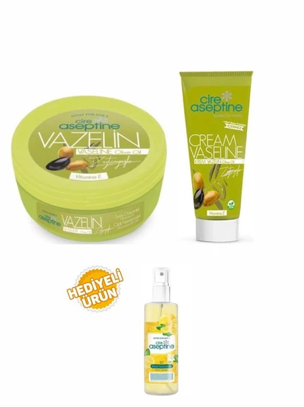 Cire Aseptine Zeytinyağlı Vazelin Kavanoz 150Ml+Zeytinyağlı Tüp 75 Ml+Limon Kolonyası 100 ml Sprey Hediyeli ürün görseli 1