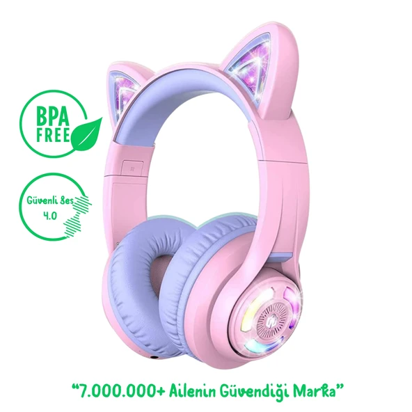 iClever BTH13 Kedi Kulaklı Çocuk Bluetooth Kulaklık -Mor ürün görseli 1