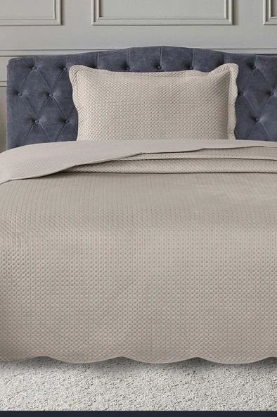 Silvia Tek Kişilik Lüks Kadife Yatak Örtüsü Bej ürün görseli 1