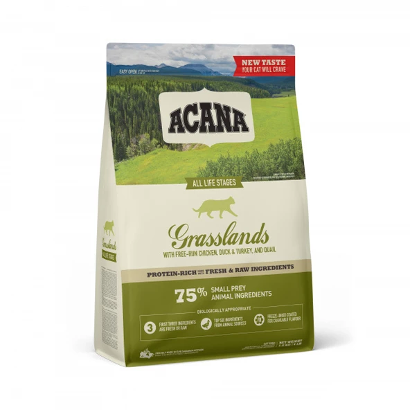 Acana Grasslands Ördekli ve Tavuklu Tahılsız Kedi Maması 1.8 Kg ürün görseli 1