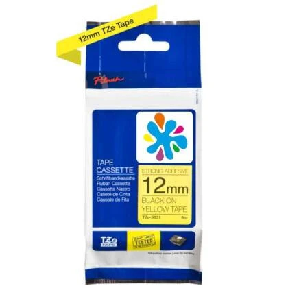 Brother TZe-S631 12mm Sarı üzerine Siyah Güçlü Yapışkanlı Laminasyonlu Muadil Etiket ürün görseli 1