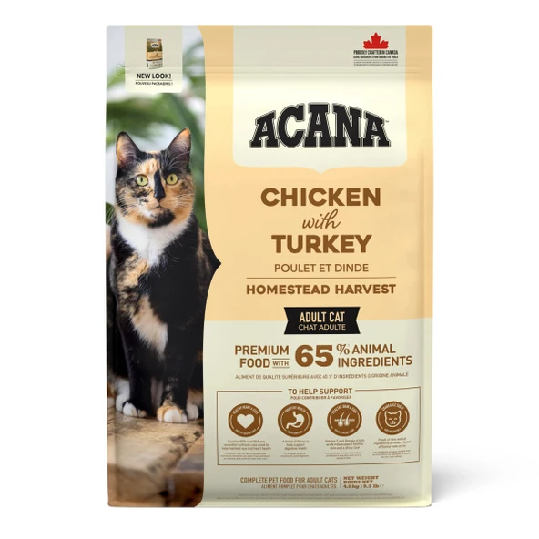 Acana Homestead Harvest Yüksek Proteinli Tavuklu ve Hindili Yetişkin Kedi Maması 4,5kg ürün görseli 1