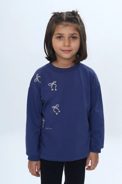 Toontoy Kız Çocuk Fiyonk Kabaran Baskılı Sweatshirt ürün görseli 1