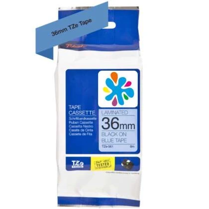 Brother TZe-561 Mavi üzerine Siyah Laminasyonlu Muadil Etiket 36mm x 8m ürün görseli 1
