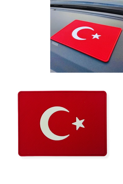 Türk Bayrak'lı Araç İçi Torpido Kaymaz Ped - Oto Telefon Tutucu Kaydırmaz Torpido Üstü Ped ürün görseli 1