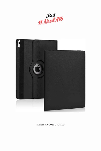 iPad 11. Nesil 2025 A16 Uyumlu 360° Yatay Dikey Dönebilen Deri Tablet Kılıfı ürün görseli 1