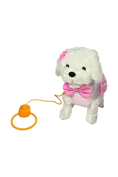 Vardem Peluş Tasmalı Yürüyen Pembe Fiyonklu Köpek PFT-B025 ürün görseli 1