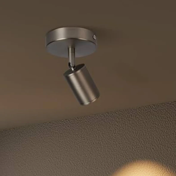 Rsylight Metal Mafsallı İnox Kaplama Spot Armatür Aplik Beyaz Led Ampullü ürün görseli 1