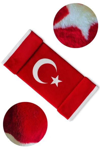Türk Bayraklı & Ayyıldız Desenli Uzun Tüylü Yumuşak Torpido - Pandizot Koruyucu Pelüş Örtü Halı ürün görseli 1