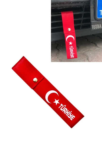 Türk Bayraklı Kırmızı Oto Tampon Dili & Çeki İpi - Şık ve Dayanıklı Araç Aksesuarı ürün görseli 1