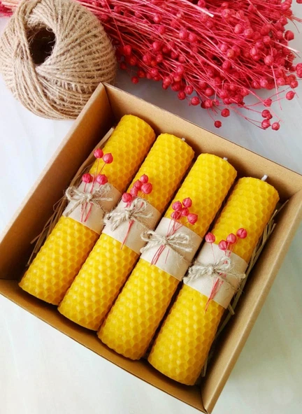 Doğal Petek Balmumu mum Hediyelik Arı Mumu 4 Adet 14Cm X 3Cm ürün görseli 1