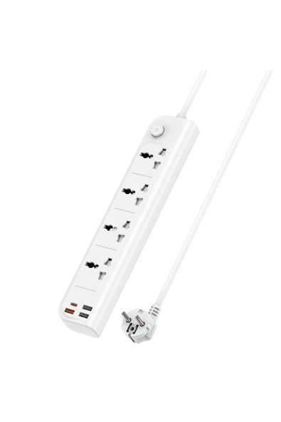 MC18 8in1 3 Adet Usb 1 Adet Type-C ve 4 Adet Fuchsia Priz Dönüştürücü 2M ürün görseli 1