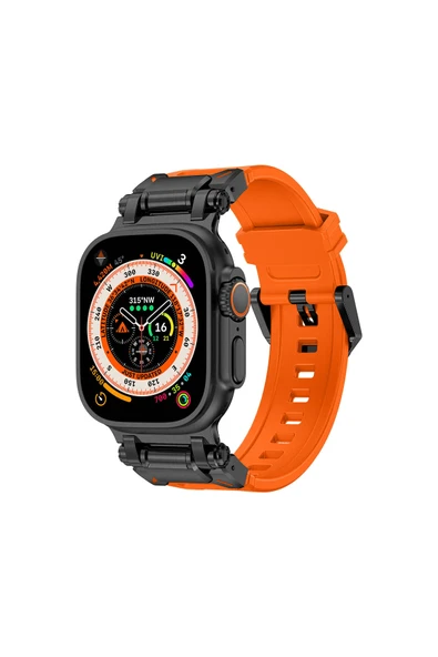 Apple Watch 7 45mm Uyumlu Fuchsia KRD-1101 Titanyum Metal Başlıklı Silikon Kordon ürün görseli 1