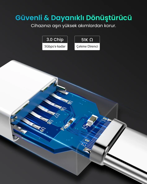 UGREEN USB 3.0 Type-C Dönüştürücü Adaptör, Beyaz, 30155 - Resim 9