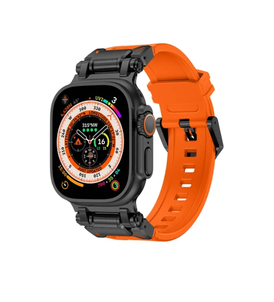 Apple Watch Ultra 49mm Uyumlu Fuchsia KRD-1101 Titanyum Metal Başlıklı Silikon Kordon ürün görseli 1