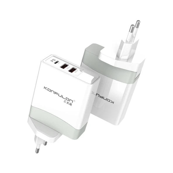 Konfulon C56Q 2xUSB QC 3.0 ve 1xType-C PD 30W Seyahat Şarj Cihazı ürün görseli 1