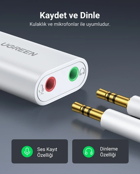 UGREEN USB 2.0 Harici Ses Adaptörü, Beyaz, 30143 - Resim 4