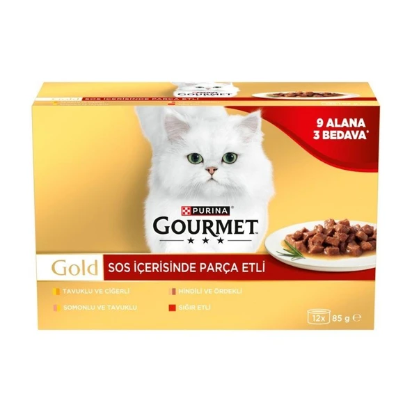 Gourmet Gold Soslu Parça Etli Karışık Çeşitli Yetişkin Kedi Konservesi 85 gr 12 AL 9 ÖDE ürün görseli 1