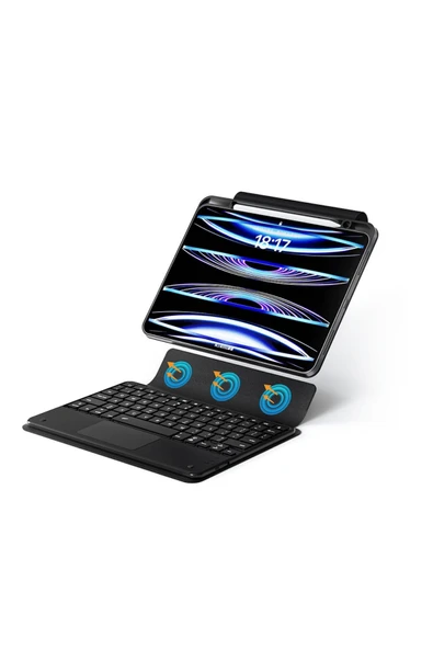 iPad Pro 11 2024 Uyumlu Fuchsia Touch Padli Bluetoothlu Klavyeli Standlı Tablet Kılıfı ürün görseli 1