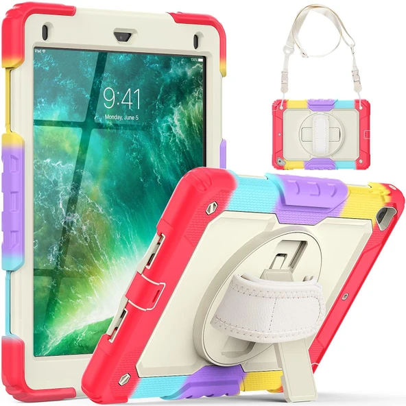 Apple iPad Air 2 9.7 Uyumlu Askılı Gökkuşağı Strap Tablet Kılıfı ürün görseli 1