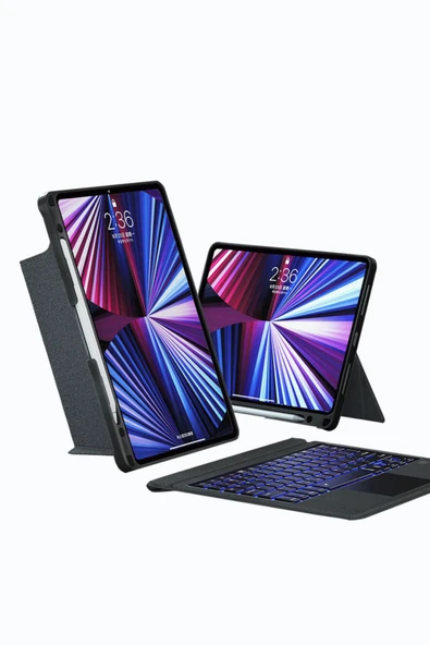 iPad Air 13 2024 A2898 - A2899 Uyumlu Fuchsia Touch Pad Bluetooth Klavyeli Standlı Mıknatıslı Kılıf ürün görseli 1