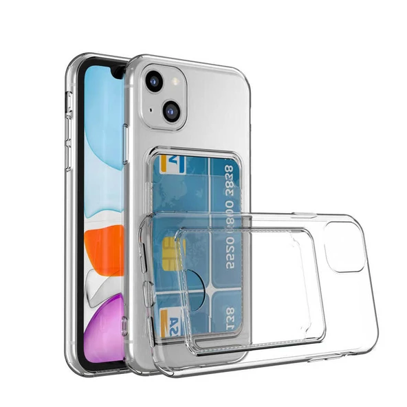 iPhone 14 Plus Kılıf Kartlıklı Şeffaf Setra Clear Silikon Kapak ürün görseli 1