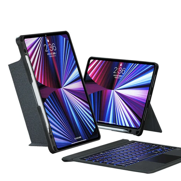 iPad Air 10.9 2020 4.Nesil Fuchsia Touch Pad Klavyeli Standlı Kılıf ürün görseli 1