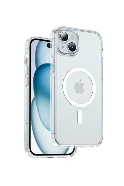 Fuchsia iPhone 15 ile Uyumlu Manyetik Şarj Non-Yellow Şeffaf Kılıf ürün görseli 1
