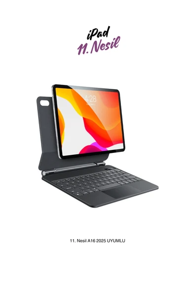 iPad 11. Nesil A16 2025 Uyumlu Magic Style Manyetik Yapışmalı Klavyeli Tablet Kılıfı ürün görseli 1