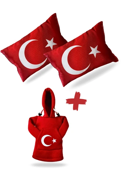 Türk Bayraklı Dijital Baskılı Araç Yastığı 2’li & Ayyıldızlı Polar Vites Kılıfı - Oto Aksesuar Seti ürün görseli 1