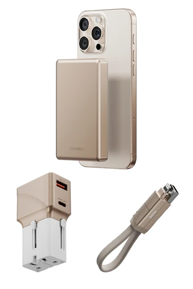 X Bazic 25W Adaptör AluPac 10.000 mAh Powerbank ve AluCable 60W USB to Lightning Kablolu Set Travel Çanta - Gold ürün görseli 1
